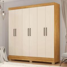 Guarda-Roupa Casal Prático 6 Portas 3 Gavetas Cinamon/Off-White - Demóbile