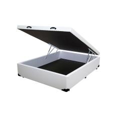 Cama Box Baú Casal King Design Sintético Branco 138x188x41