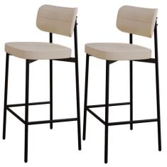 Kit 02 Banquetas Alta Bar Cozinha Sala De Jantar Aço Preto Kaira C01 L