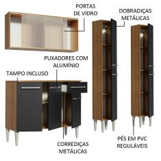 Cozinha Completa Madesa Emilly Fly com Armário Vidro, Balcão e Paneleiros - Rustic/Preto