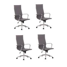 Conjunto 4 Cadeiras de Escritório Presidente Giratória Sevilha Alta Rivatti Cinza