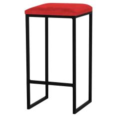 Banqueta Decorativa Billie Base Preta Veludo Vermelho - Gran Belo