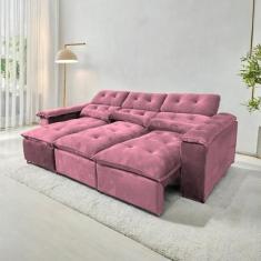 Sofá Retrátil e Reclinável 2,75m em Tecido Veludão Com Pillow nos Braç