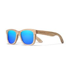 Óculos de Sol Masculino Artesanal Bambu Kingseven Proteção Polarizados UV400 Espelho N5909 (Azul)