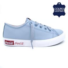 Tênis Coca-Cola Feminino Blend Leather em Couro Azul Celeste