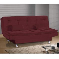 Sofá Cama 3 Lugares com 2 Almofadas Salomé Matrix Veludo Vinho