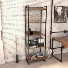 Estante Multiuso 5 Prateleiras 187cmx60cm Industrial Kuadra Compace Nogal