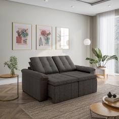 Sofá Cama Retrátil Palmeira 3 Lugares 180cm Linho com Molas Cabecasa Chumbo