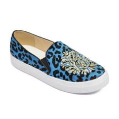 Tênis Slip On Feminino Couro Onça Conforto Caminhada-Feminino