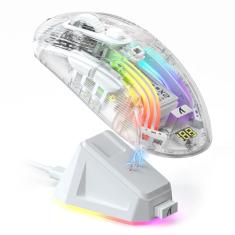 ATTACK SHARK Mouse para jogos X2 Pro sem fio com base de carregamento RGB, mouse para jogos de PC Tri-Mode 2.4G/Bluetooth/com fio, mouse sem ruído RGB retroiluminado, capa transparente, PixArt 3212
