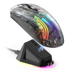 ATTACK SHARK Mouse para jogos X2 Pro sem fio com base de carregamento RGB, mouse para jogos de PC Tri-Mode 2.4G/Bluetooth/com fio, mouse sem ruído RGB retroiluminado, capa transparente, PixArt 3212