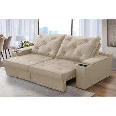 Sofá Retrátil Reclinável 3 lugares 2,30m com Porta Copos e USB Helena Suede Bege Adonai Estofados
