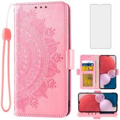 Asuwish Capa de telefone para Samsung Galaxy A13 4G capa carteira de vidro temperado protetor de tela suporte de cartão de crédito bolsa flip alça de pulso suporte acessórios de celular A 13 LTE 2022