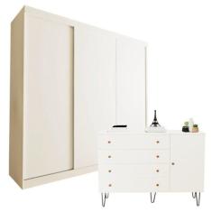 Conjunto Guarda Roupa Casal Premium 205,9cm 3 Portas  e Cômoda 129,5cm