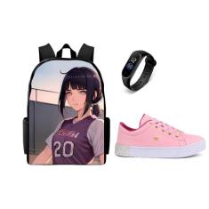 Conjunto Escolar Feminino Mochila mais tenis E Relogio Digital Top - K