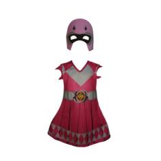 Fantasia Roupa Infantil Power Rangers Rosa Com Máscara - Fashion Style