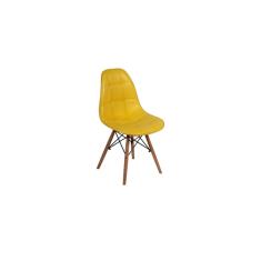 Cadeira Dkr Charles Eames Wood Estofada Botonê - Amarela
