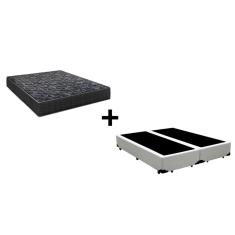 Cama Box King 193 Bipartido Tecido Sintético Branco com Colchão Lisboa Espuma D28 Preto