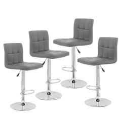Kit C| 4 Banqueta Estofada Gomos Preta Base Giratória Cromada Altura Regulável Cozinha Bar Bancada