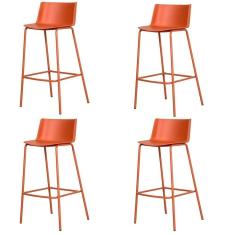 Kit 4 Banquetas Ipanema Alta Fratini 96 Cm (altura) Em Poliuretano (pu) Base Em Aço Terracota