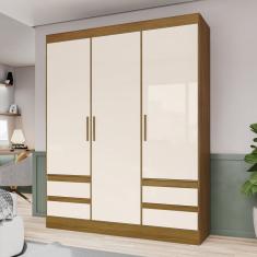 Guarda Roupa Solteiro 4 Portas 3 Gavetas Carson Espresso Móveis Nature/off White