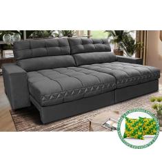 Sofá Retrátil E Reclinável 2,52m Molas Ensacadas Cama Inbox Brasil Velusoft Cinza