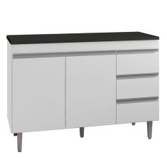 Balcão De Cozinha Andréia Branco Com Tampo 120 Cm Preto Fosco - Ajl