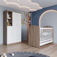 Quarto de Bebê Compacto com Berço e Guarda Roupa Lápis de Cor Espresso