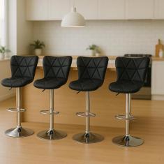Kit Combo 4 Banquetas Altas Com Encosto Alto Estofado Para Cozinha Ame