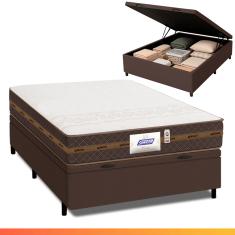 Cama Box Baú Casal Colchão Molas Flora Marrom / Branco 138x188x61cm