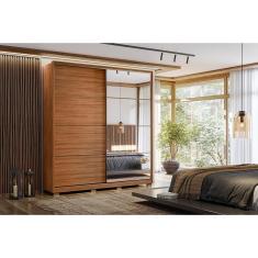 Guarda Roupa 2 Portas de Correr 3 Gavetas c/ Espelho e Pés Belga Flex Nogueira/Nogueira ou Preto - Demóbile