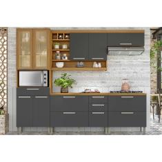 Cozinha Modulada Completa Burguesa Premium 5 Peças (2Aéreos+2Balcões+1Paneleiro) C6P56 Freijo/Grafite - Nesher