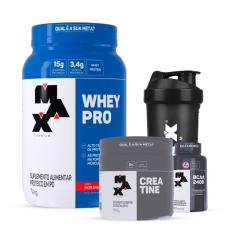 Combo Max Titanium Whey Pro 1kg, Creatina 150g, BCAA 60c e Coqueteleira-Unissex