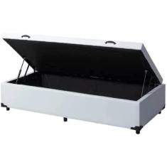 Cama Box Baú Solteiro Linhão Branco Com Pistão A Gás - Estrutura Reforçada - Imperium do Sono