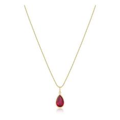 Gargantilha Em 18K 750 40cm E Ponto de Luz Gota Zircônia 9mm Vermelho 