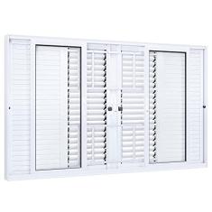 Janela Veneziana de Correr Central Flex 4 Folhas Móveis 2 Fixas com Grade Lucasa Eccellente 120cmx150cm Branco