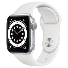 Apple Watch Series 6 (GPS) 40mm caixa prateada de alumínio com pulseira esportiva branca