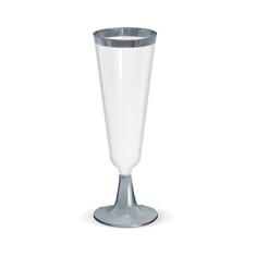 Taça Champagne Descartável Borda Prata c/ 12 150ml - Silver Plastic