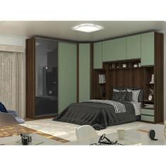 Guarda Roupa de Canto Casal com Vidro Reflecta Nogueira Dourado com Verde Jade Prime Luciane Móveis