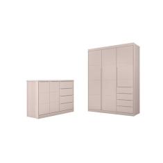 Jogo de Quarto com Guarda Roupa e Cômoda Diamante Rosê - FbABY