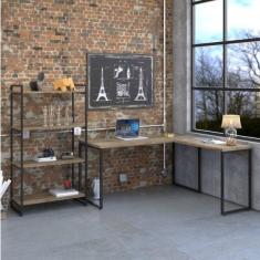 Conjunto Home Office Escrivaninha Em L E Estante Multiuso 4 P