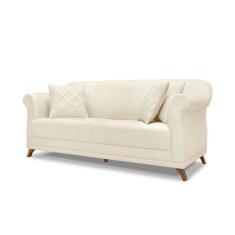 Sofá 2 Lugares Pé de Madeira Julieta 160 cm Linho S04 - D'Rossi, Natur