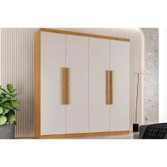 Guarda Roupa Solteiro 4 Portas e 3 Gavetas Império Naturale/Off White - Rufato