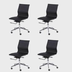 Kit 4 Cadeiras para Escritorio Diretor Esteirinha com Relax Corino 3301 Preto