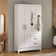 Guarda-Roupa Solteiro Atualle Real 4 Portas 2 Gavetas com Espelho Branco Brilho