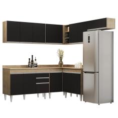 Armário De Cozinha Modulado De Canto 7 Peças Cp20 Balcão Com Tampo Castanho/preto - Lumil