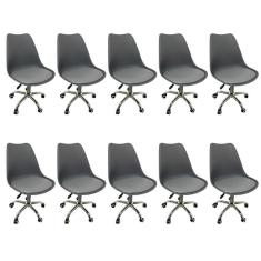 Kit 10 Cadeiras para Escritório Secretária Decorativa Eames Chicago Cinza