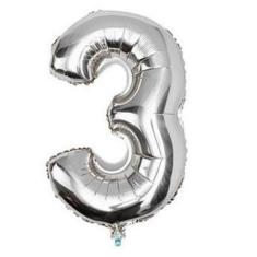 Balão Número 3 Metalizado Prata 40 Cm Make+