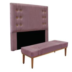 Cabeceira Cama Box Queen 160cm e Recamier Gênova Veludo S04 - D'Rossi,