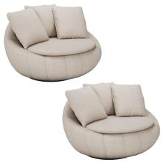Kit 2 Poltronas Decorativas Giratória Sala de Estar Afrodite Linho Bege - Gran Belo
